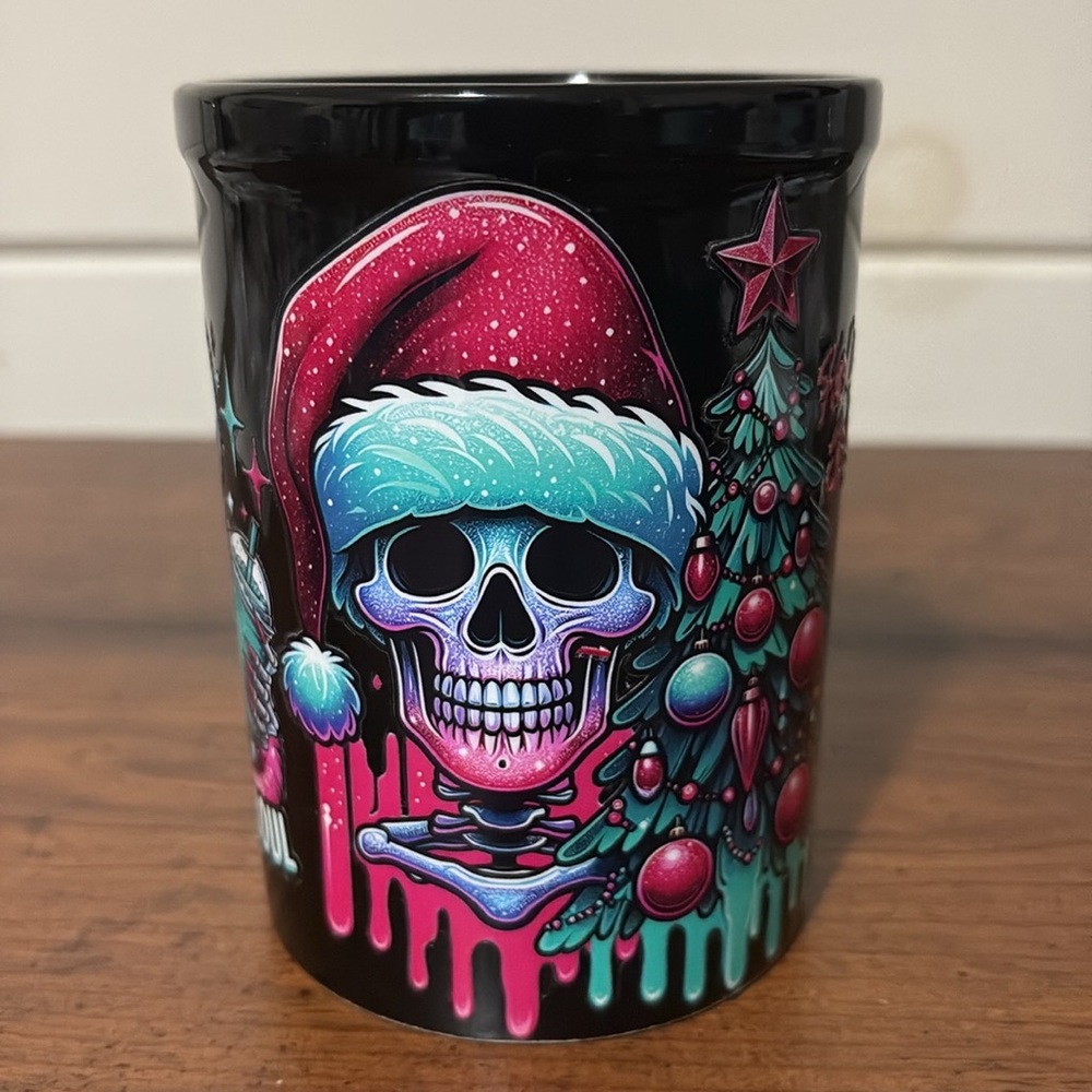Cold Like My Soul Skeleton Christmas Oversized Black Mug